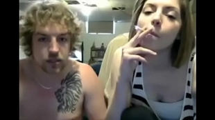 teen duo doing deep blowjob, fucking, smoking on webcam